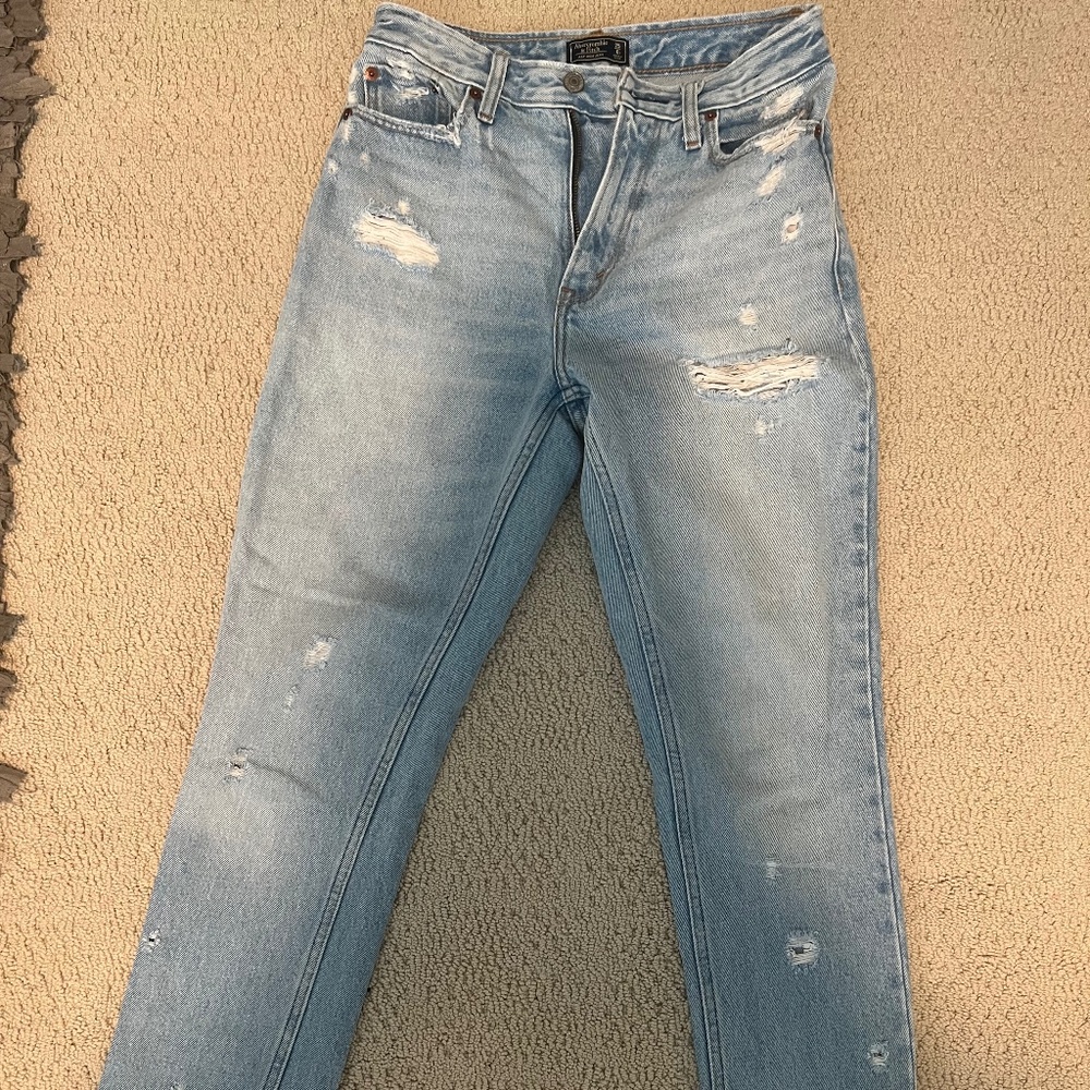 Abercrombie light wash distressed mom jeans
